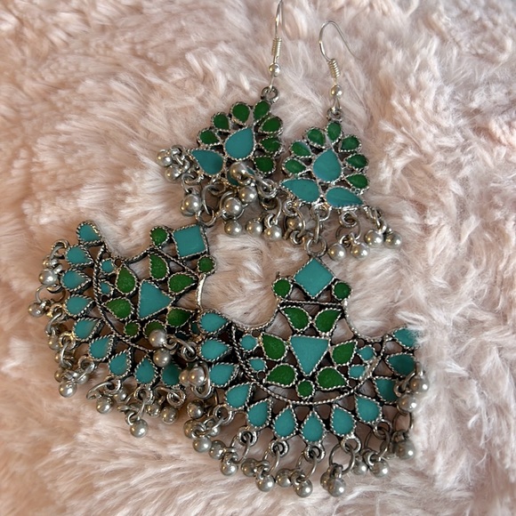 Peacock blue silver earrings - Picture 1 of 4